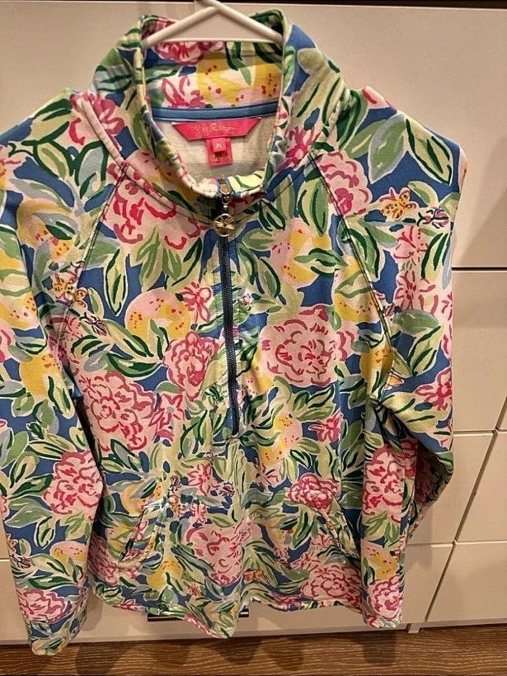 Lilly Pulitzer UPF 50+ Skipper Popover Floral Jacket Green & Pink